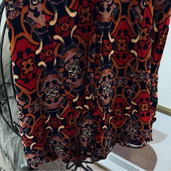 Free People Get Together Navy Orange Bohemian Print Rayon Sleeveless Mini Dress - Picture 6 of 6